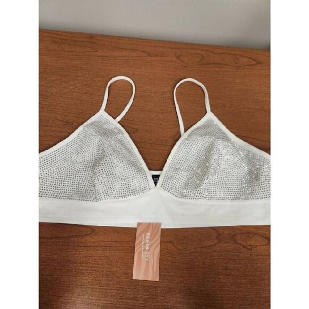 NWT Shein Sxy 2x white rhinestone studed top